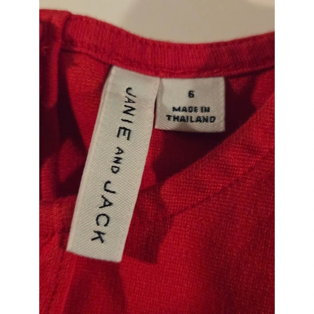 Janie and Jack Red Ruffle Dress Gold Button Sailor Stripe Kids Size 6‎